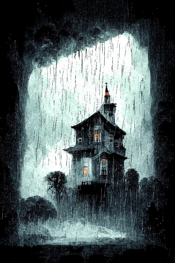Spooky House On A Rainy Night Digital Art by Mark Tisdale