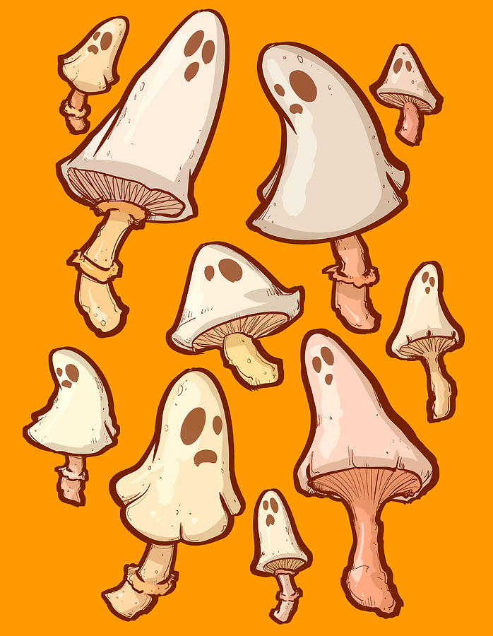 Spooky Mushrooms Drawing by Ludwig Van Bacon