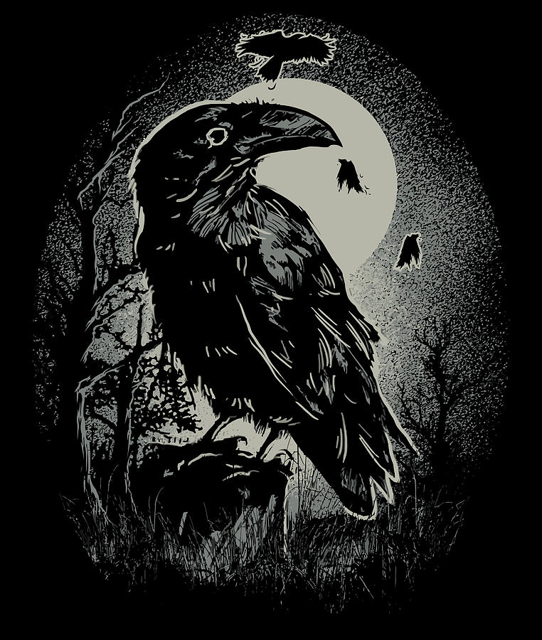 Spooky Night Raven Birds Illustration Digital Art by Sweet Birdie ...