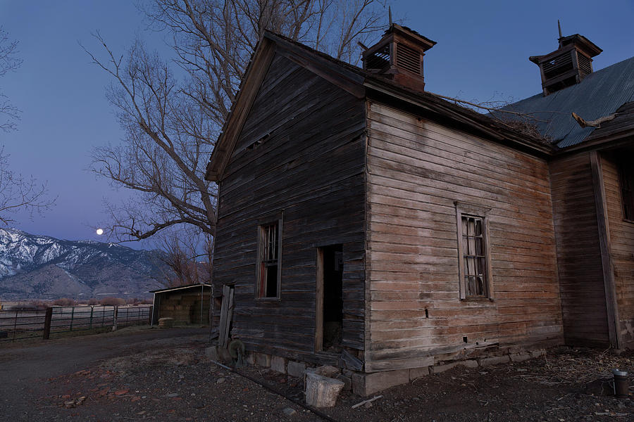 Spooky Old Building with Blue Hour Moonset  Photograph by Kathleen Bishop