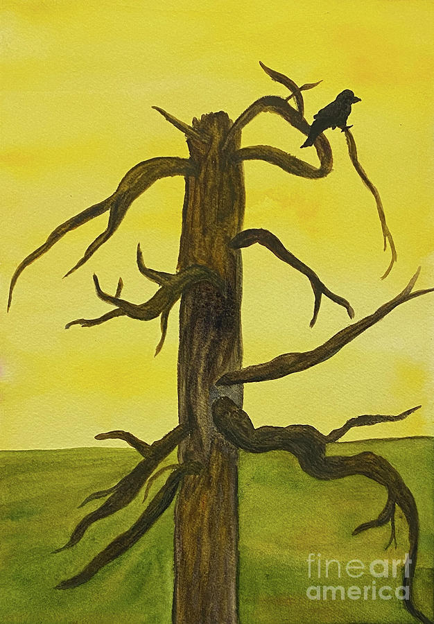 Spooky Tree with Bird Painting by Lisa Neuman