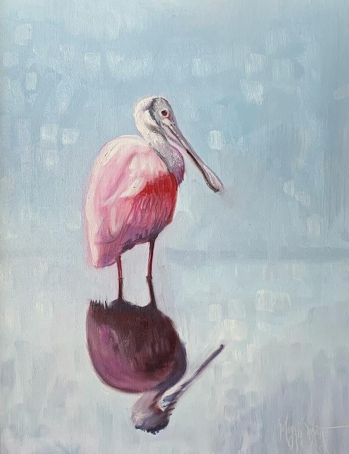 Spoonbill Reflections  Painting by Maggii Sarfaty