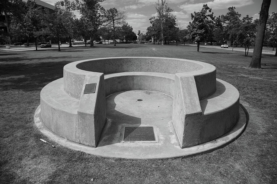 Spoonholder on the campus of the University of Oklahoma in black and white Photograph by Eldon McGraw