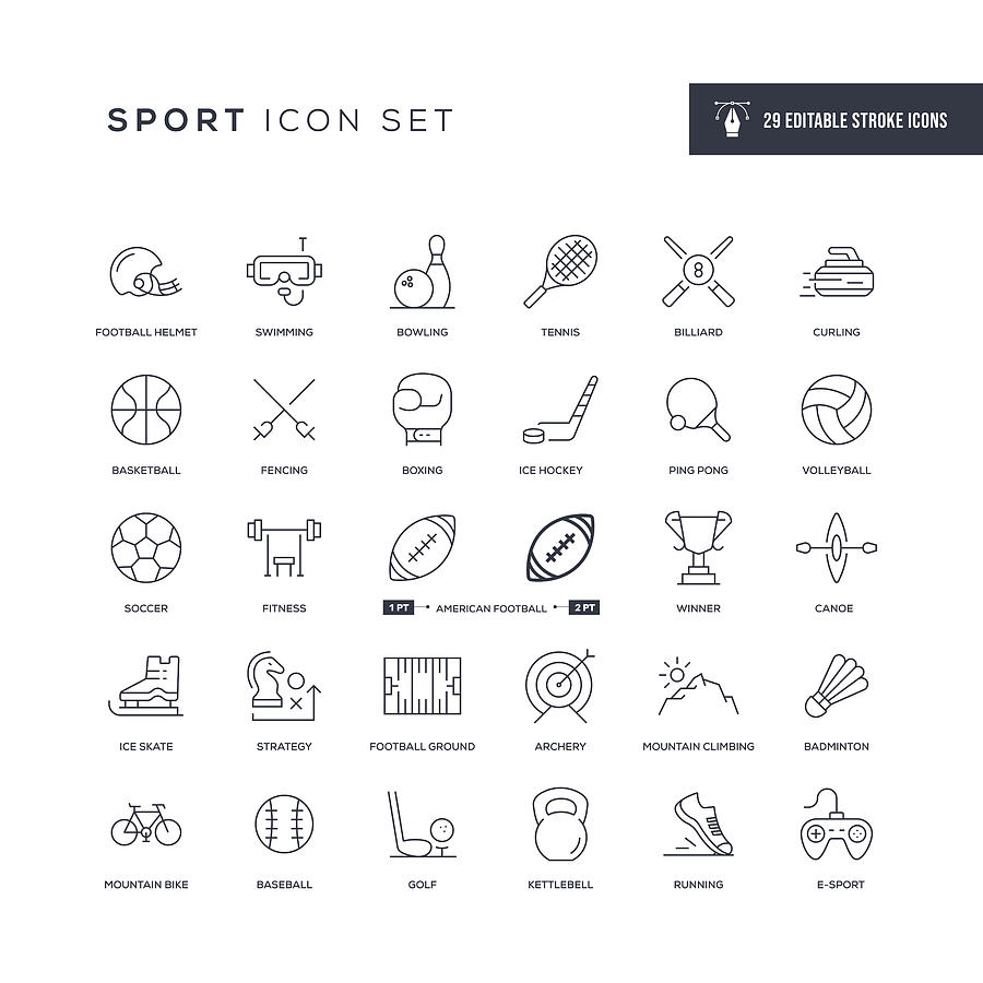 Sport Editable Stroke Line Icons Drawing by Enis Aksoy