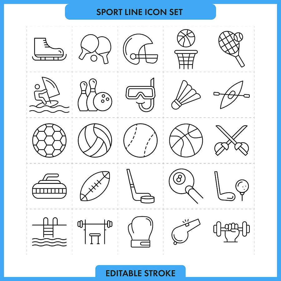 Sport Line Icon Set. Editable Stroke Drawing by Studiostockart