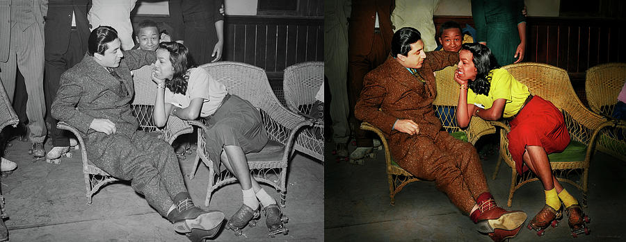 Sport - Roller Skating - Man in the middle 1941 - Side by Side Photograph by Mike Savad