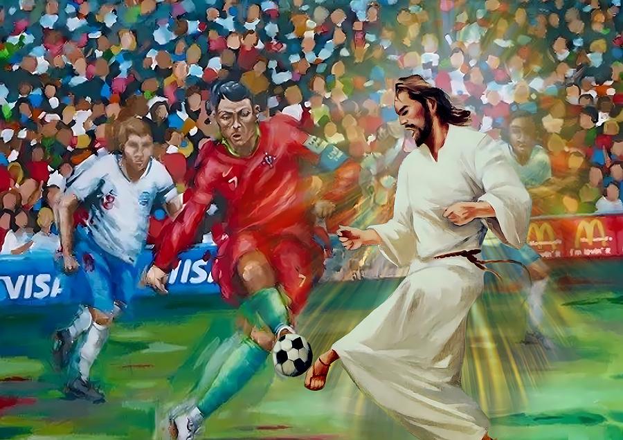 Sporting Jesus Christ Soccer Game Digital Art By Mark Passmore - Fine ...