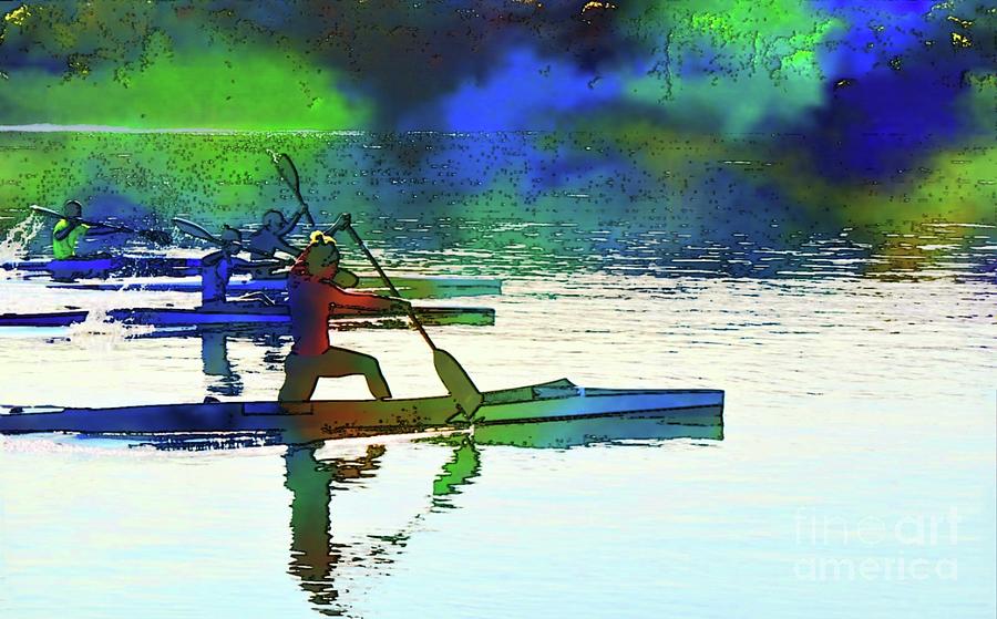 Sports spirit on the water kayakers Digital Art by Leonida Arte