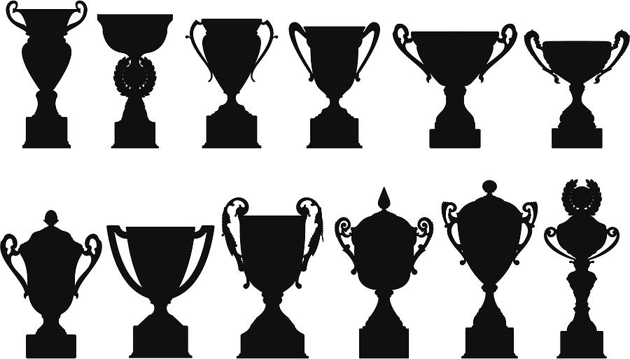 Sports trophies silhouettes Drawing by Pixitive