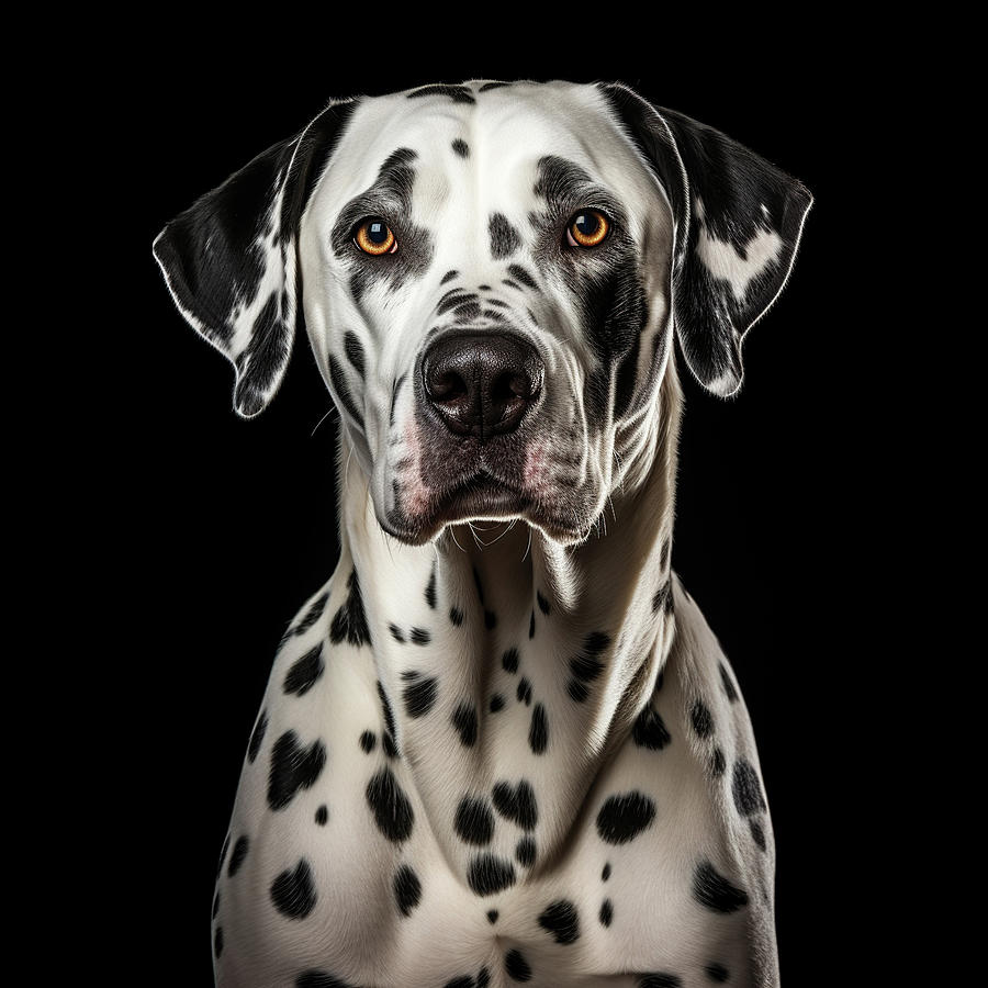 Animal Photograph - Spotted Dalmatian Dog Portrait on Dark Background by Good Focused