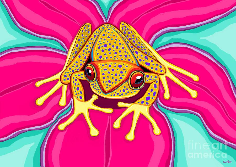 Spotted Frog on Flower Digital Art by Nick Gustafson