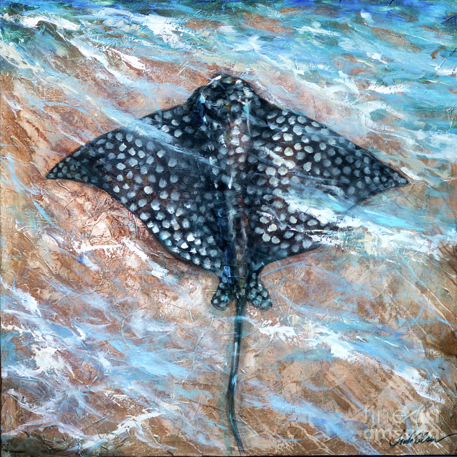 Spotted Ray in Shallows Painting by Linda Olsen