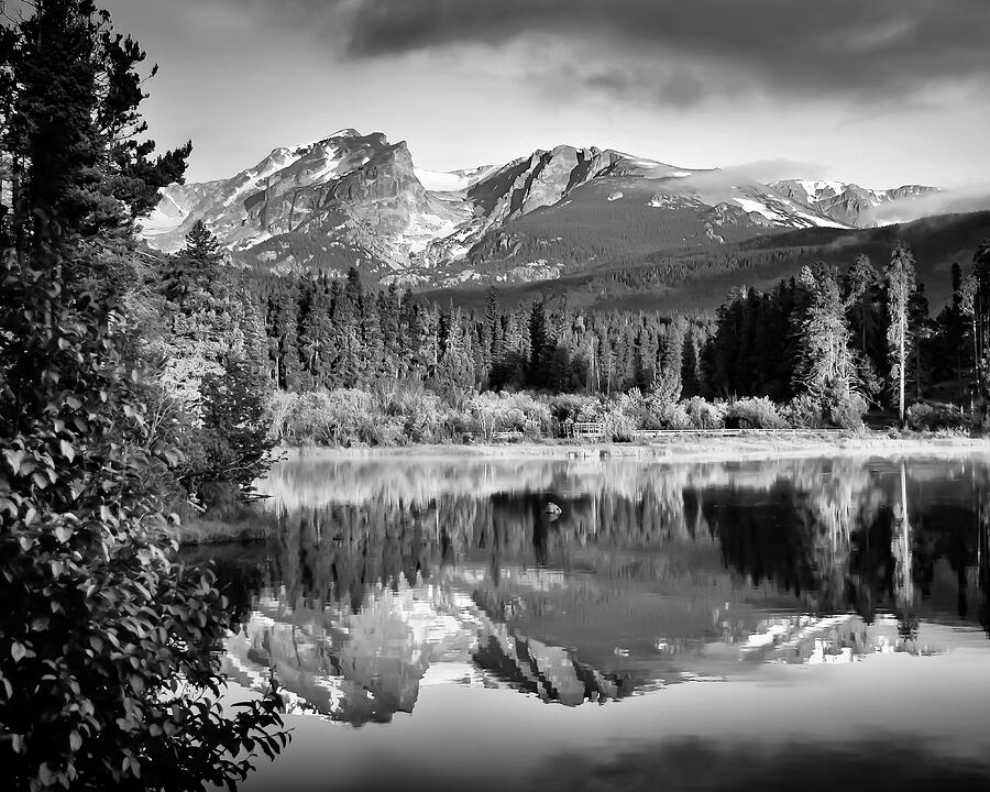 Sprague Lake Morning Mountain Peaks In Black and White - Estes Park ...