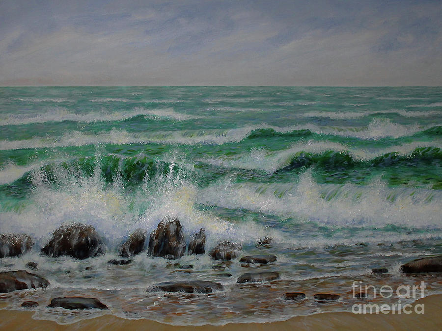 Spray on the Rocks Painting by Sandra Francis - Fine Art America