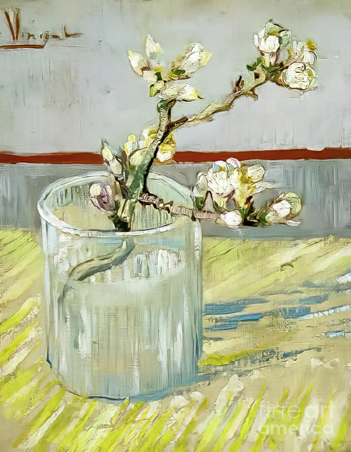 Sprig of Flowering Almond in a Glass by Vincent Van Gogh 1888 Painting by Vincent Van Gogh