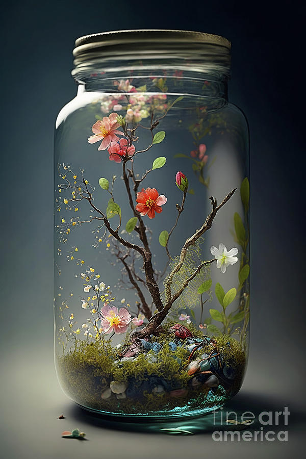 Spring in a jar Mixed Media by Binka Kirova