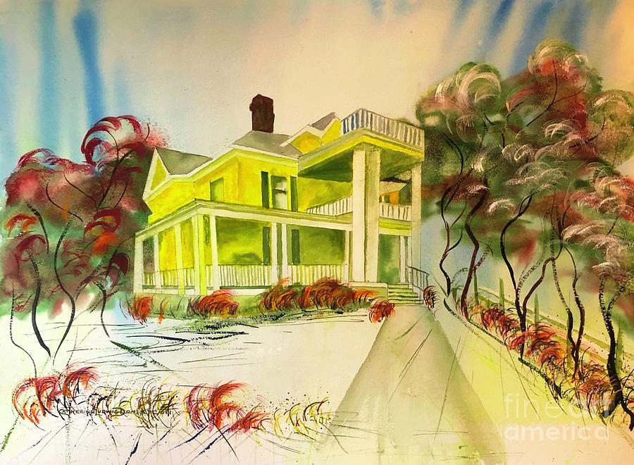 Historic Yellow House in Spring in Clayton North Carolina  Painting by Catherine Ludwig Donleycott
