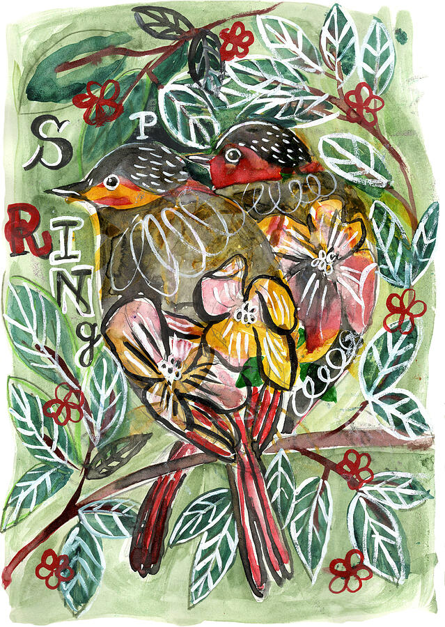 Spring Birds Painting by Mitzie Testani Spring Birds Painting by Mitzie Testani