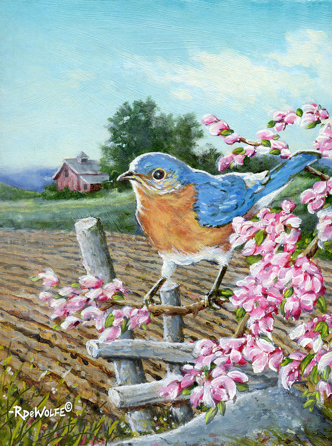 Spring Painting - Spring Bluebird by Richard De Wolfe