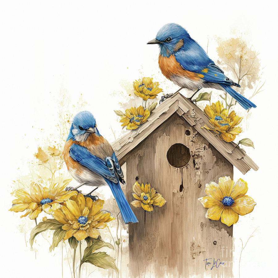 Spring Bluebirds Painting by Tina LeCour