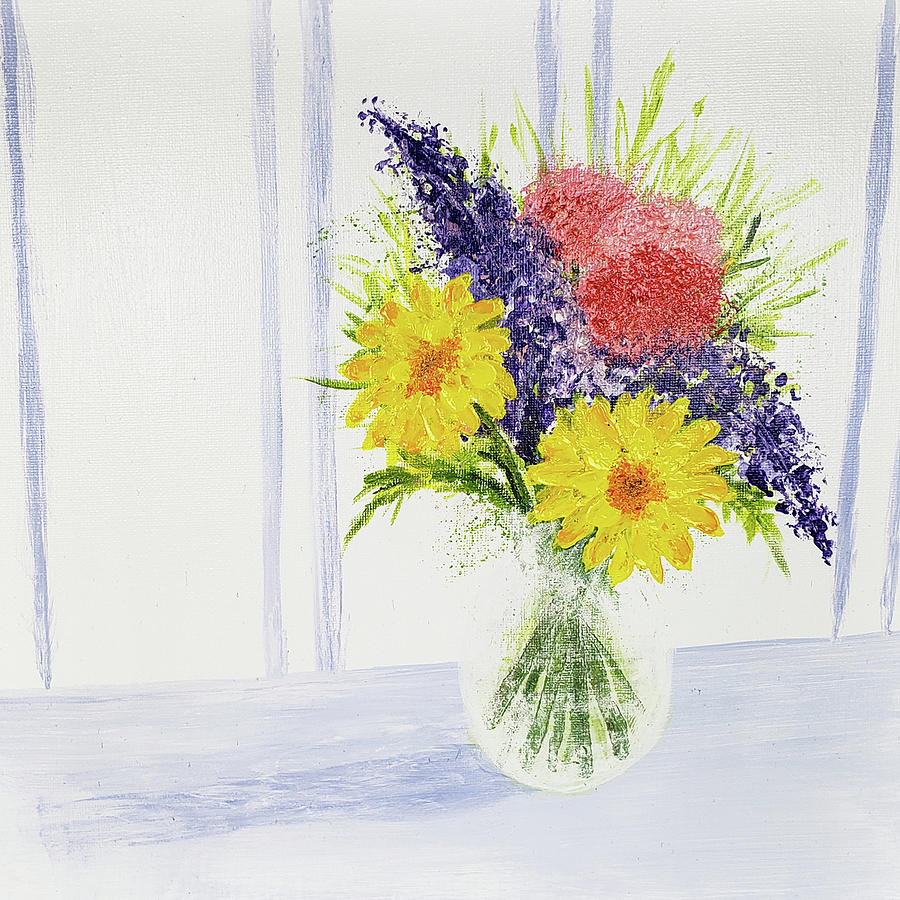 SPRING BOUQUET Abstract Painting Yellow Purple Pink Flowers Painting by Lynnie Lang