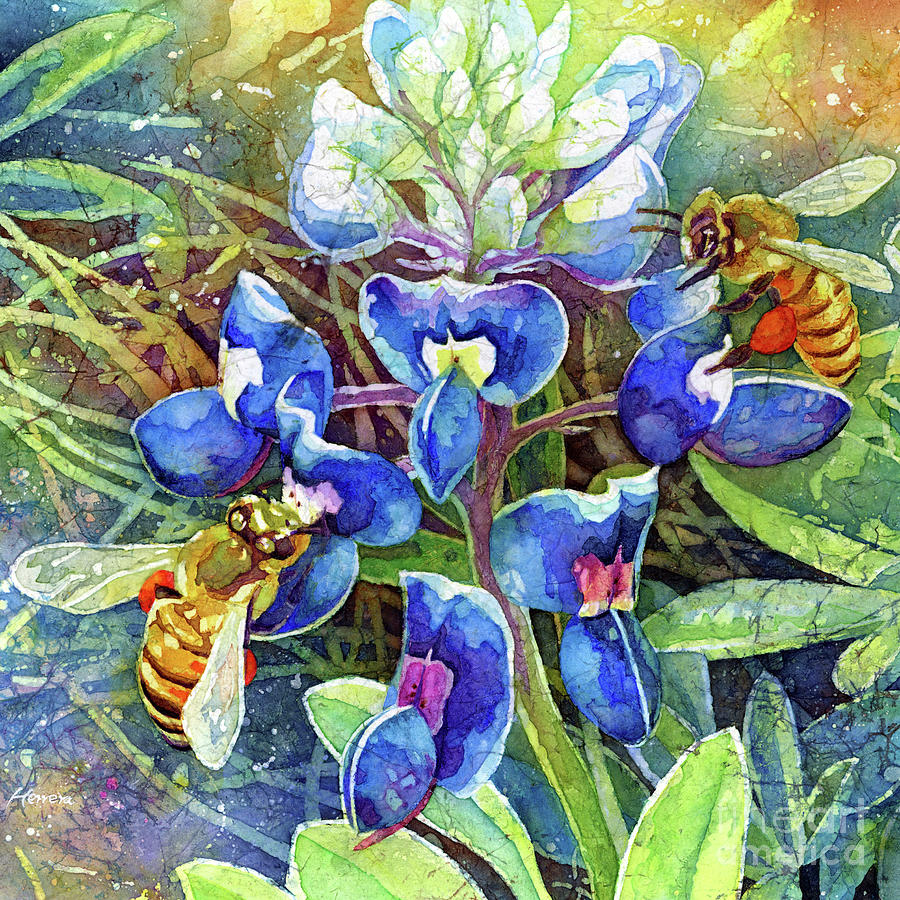 Spring Breeze - Bluebonnet And Bees Painting