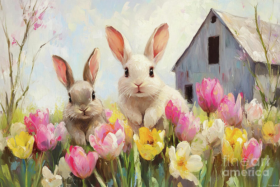 Spring Bunnies 2 Painting by Tina LeCour Spring Bunnies 2 Painting by Tina LeCour