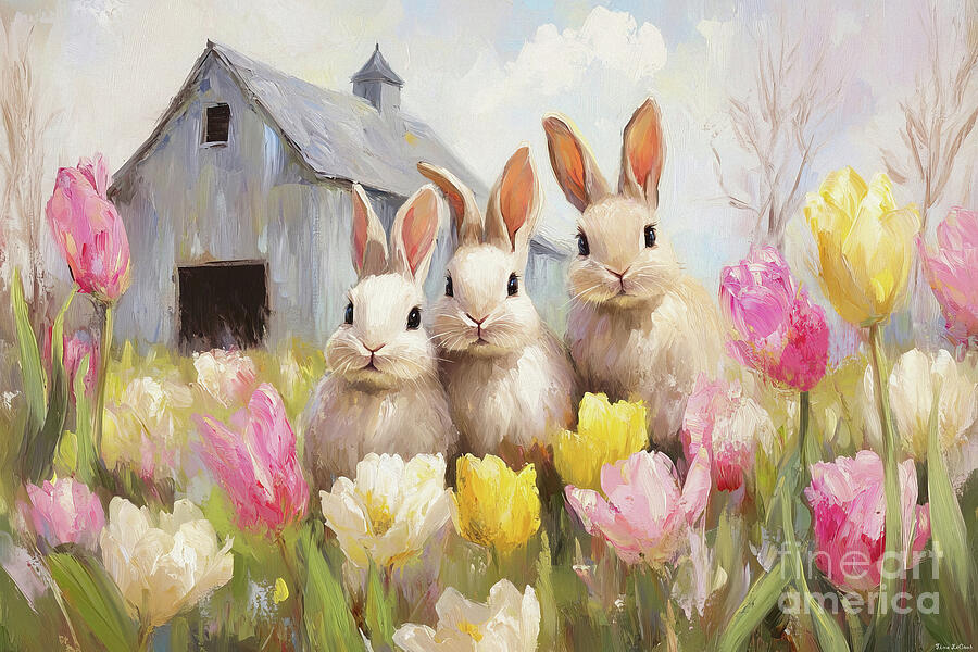 Spring Bunnies 3 Painting by Tina LeCour Spring Bunnies 3 Painting by Tina LeCour