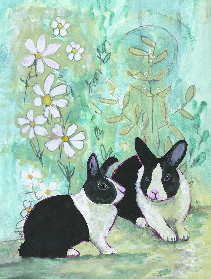 Spring Bunnies Painting by Blenda Tyvoll