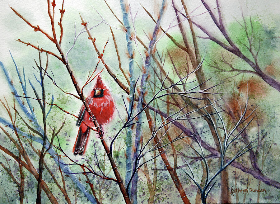 Spring Cardinal 2024 Painting by Kathryn Duncan