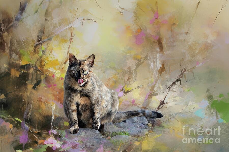 Spring Cat Mixed Media by Eva Lechner