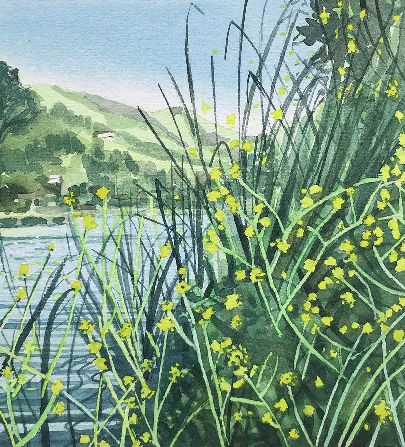 Malibou Lake Painting - Spring color at the lakeside by Luisa Millicent