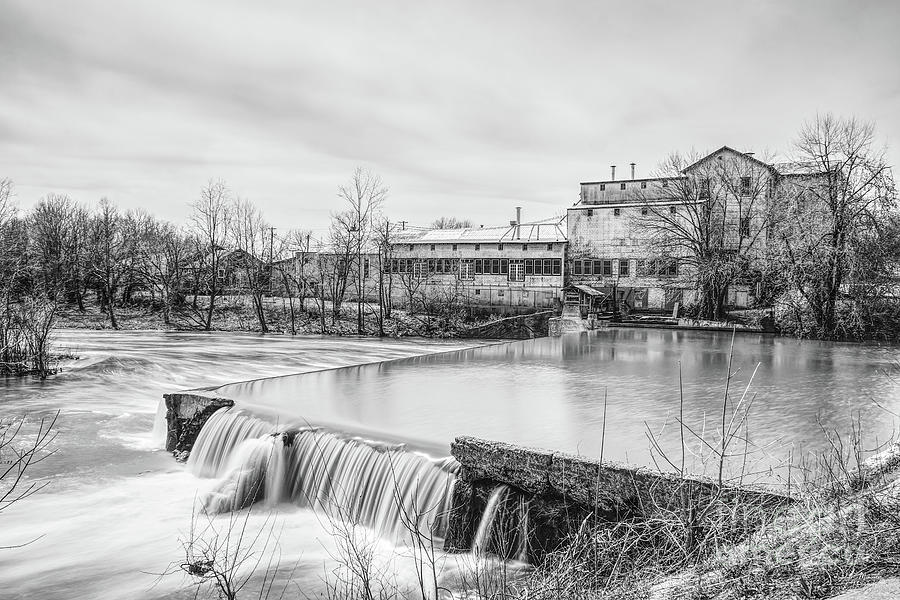 Black And White Photograph - Spring Day At Ozark Mill Grayscale by Jennifer White