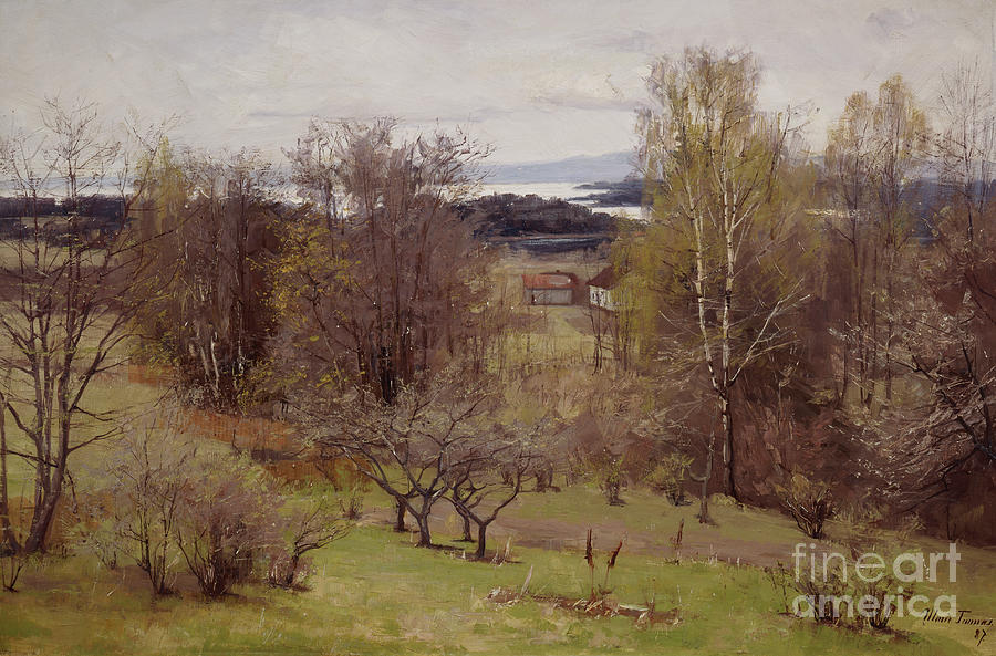 Spring day in Vestre Aker, 1887 Painting by O Vaering by Marie Tannaes