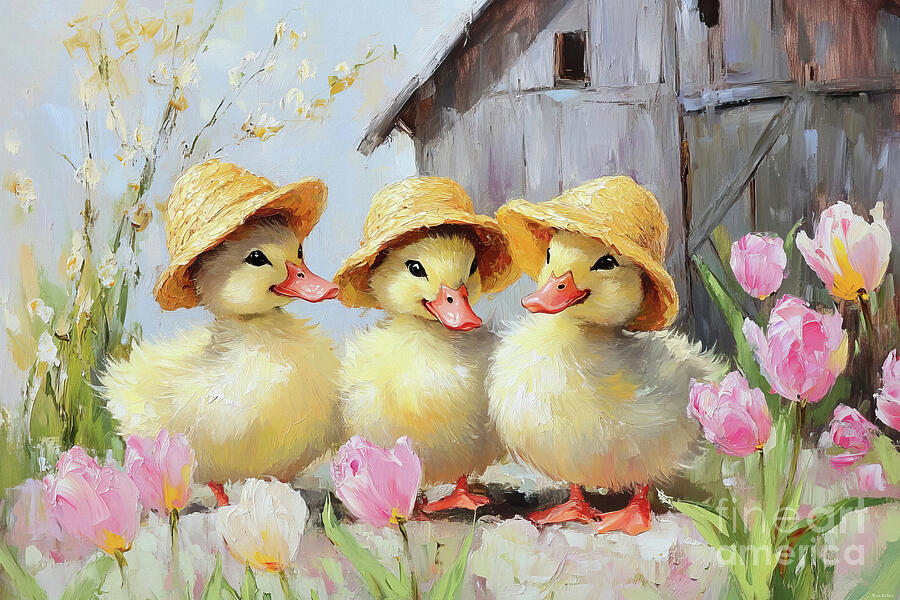 Spring Ducklings Painting by Tina LeCour Spring Ducklings Painting by Tina LeCour