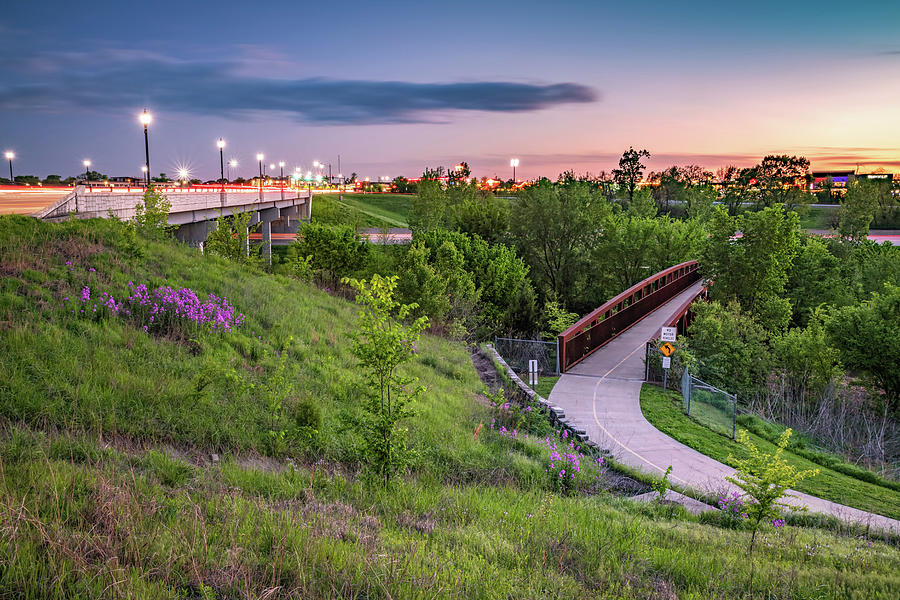Spring Dusk Light And The Arkansas Razorback Greenway Photograph by Gregory Ballos
