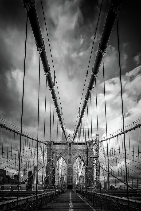 Transportation Photograph - Spring Evening on the Brooklyn Bridge Black and White by Rick Berk