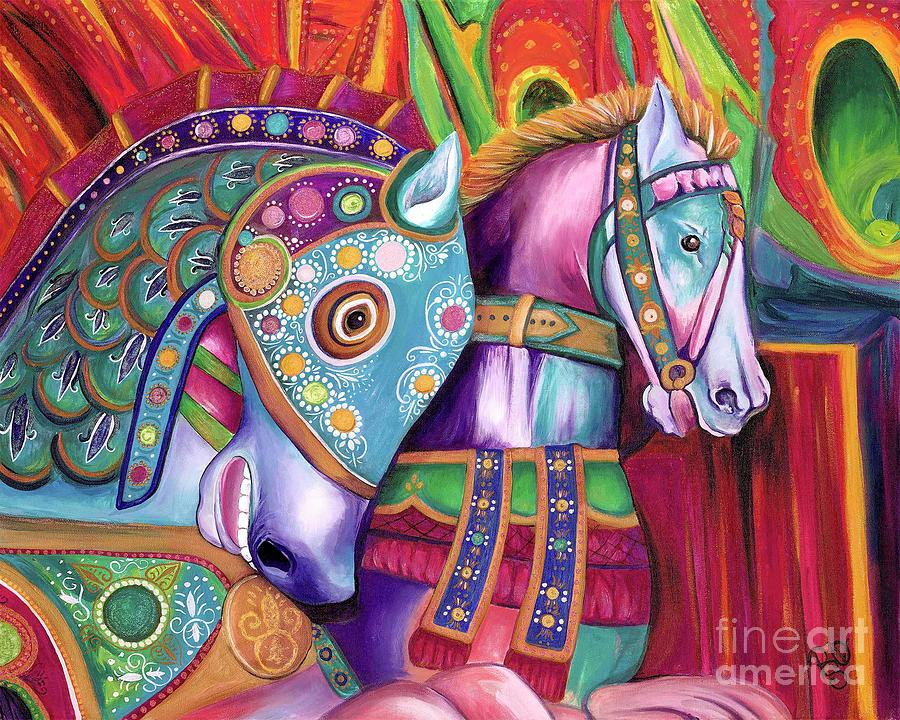 Spring Fling Carousel Horses Painting by Patty Vicknair