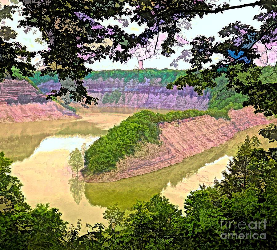 Spring Flooding at Letchworth State Park Color Sketch Effect Abstract Photograph by Rose Santuci-Sofranko