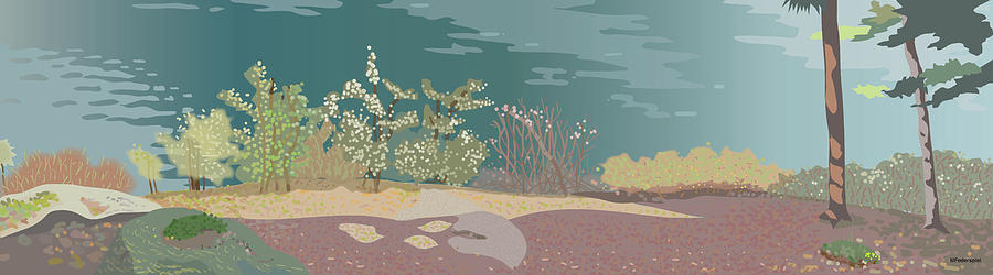 Spring Digital Art - Spring Flora on Lake Shore by Marian Federspiel