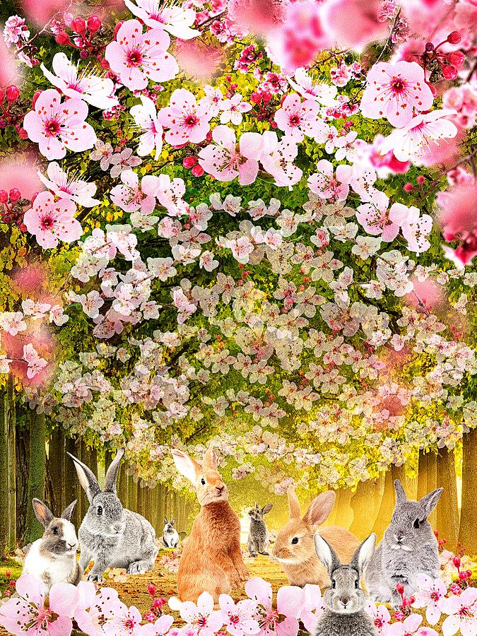 Spring Flower Forest With Bunnies Digital Art by Rachel Hannah
