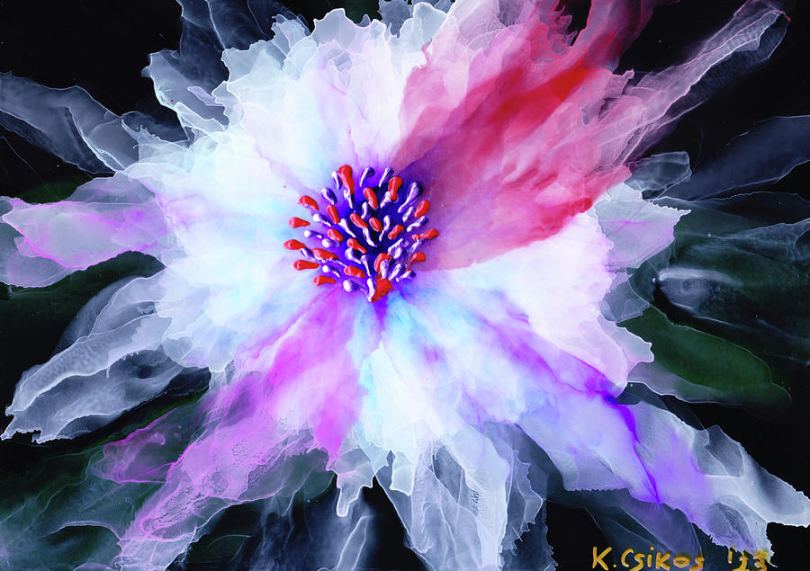 Spring Flower in PurpleWhite and Pink Mixed Media by Katalin Csikos