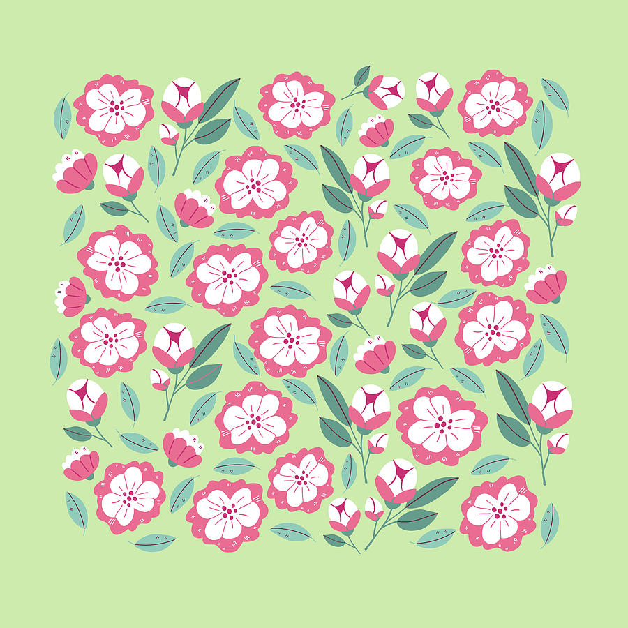 Vintage Drawing - Spring flowers and herbs seamless pattern by Julien