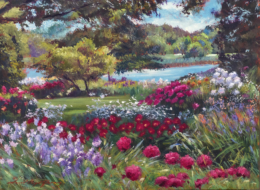 Spring Flowers At The Lake Painting by David Lloyd Glover
