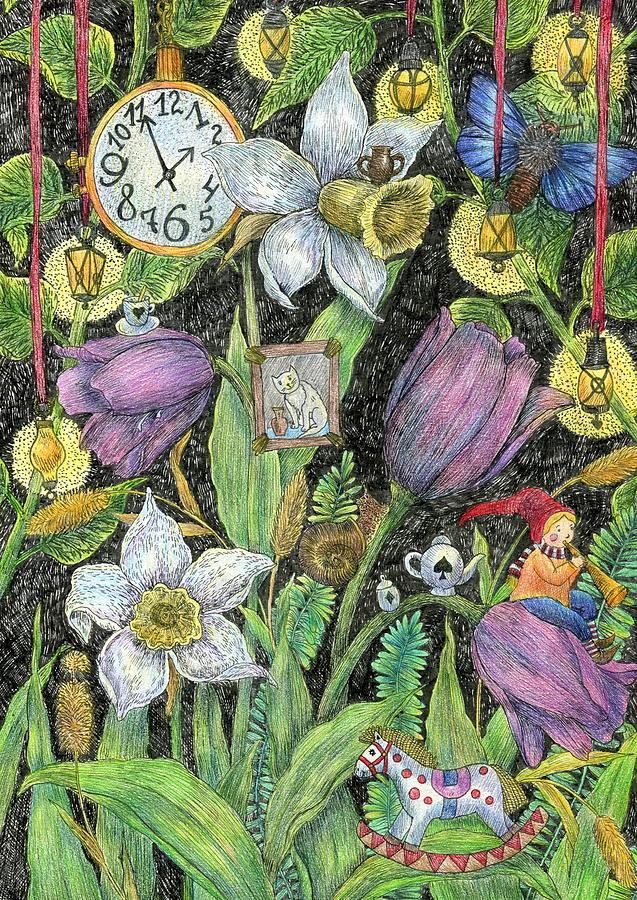 Spring Flowers In A Fairy Garden Drawing By Ekaterina Karpushchenkova Pixels