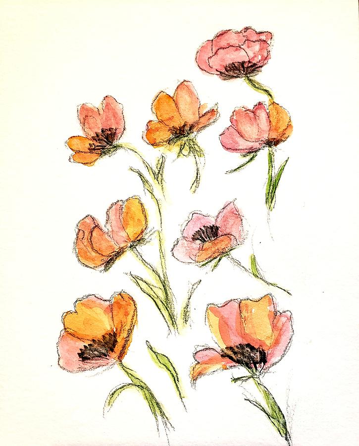 Orange Flowers #1 Painting by Margaret Welsh Willowsilk