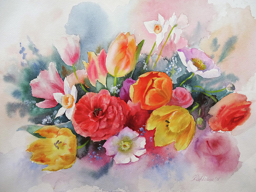 Flower Painting - Spring Flowers by Olena Kishkurno