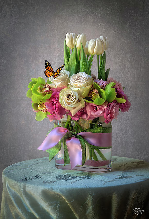 Spring Flowers With Butterfly Photograph by Endre Balogh