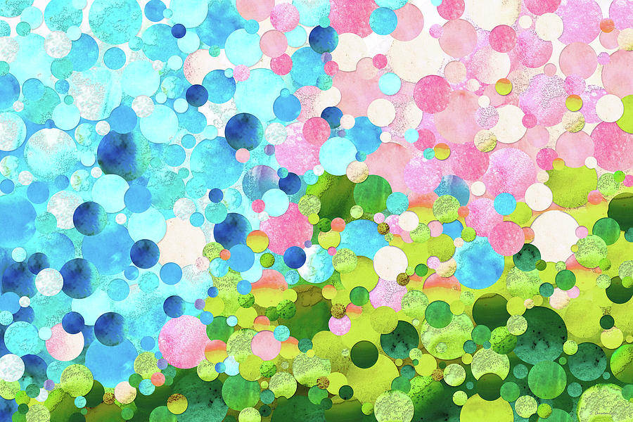 Abstract Painting - Spring Follies - Pink Blue Green Abstract Art by Sharon Cummings