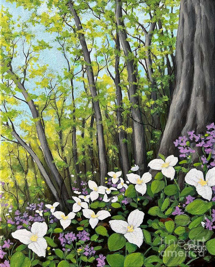 Spring forest trillium blossoms Painting by Inese Poga